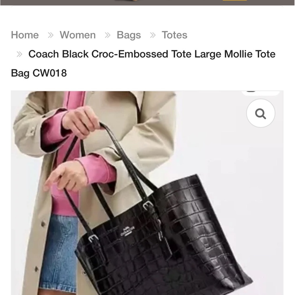 Coach Elegant Black Croc-Embossed Molly Tote
